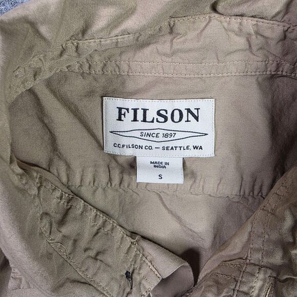 Filson Shirt Mens Small Tan Short Sleeve Button Down Utility Outdoor Pockets - Picture 4 of 7